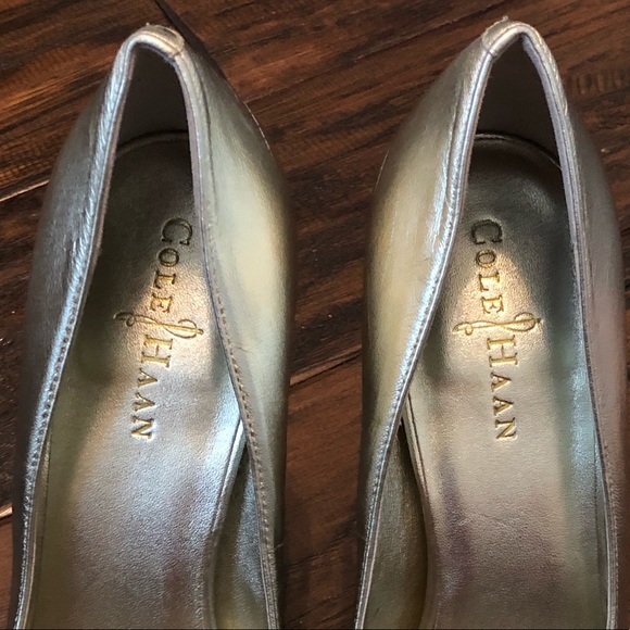 Cole Haan Metallic Gold Peep Toe Heels - Picture 9 of 16